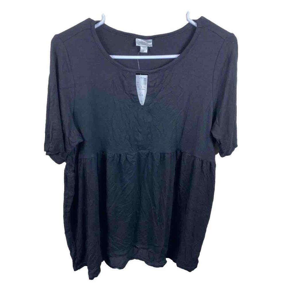 Avenue Blouse‎ Womens 14/16 Black Short Sleeve Tunic Shirt Babydoll Stretch Top